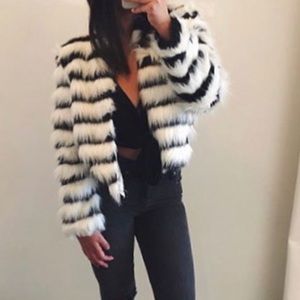 White and black faux fur jacket